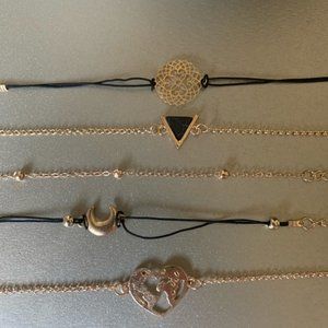 *Set of 5* Black & Gold layering bracelets